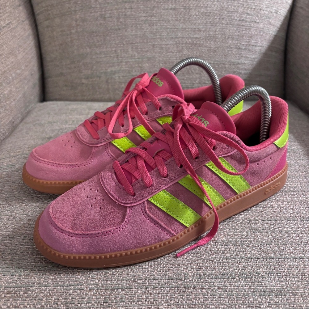 Adidas Handball Spezial Pink Lime Greenโ Suede Gum Sole Sneakers JH6899 Womens 7